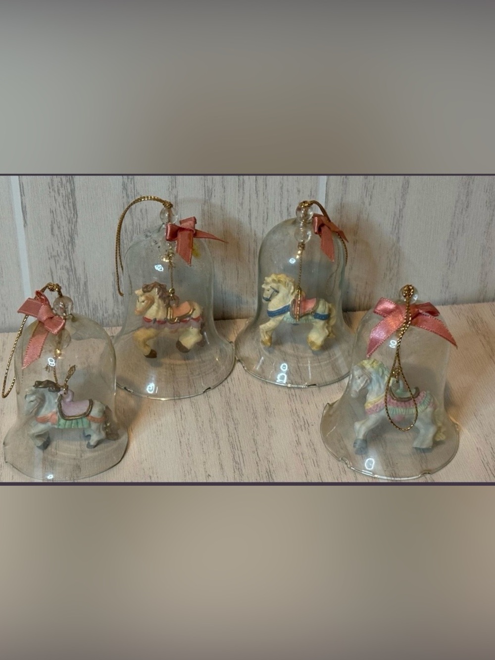 Vintage glass bell carousel horse ornaments set of 4
